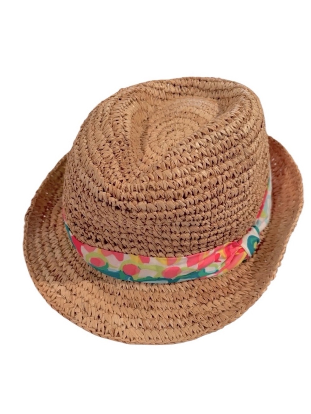 NWT  Straw Fedora Hat with Colorful Scarf Band